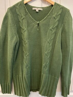 Tommy Hilfiger Y2K Cable Knit Sweater Sage Green XL Cotton Blend EUC